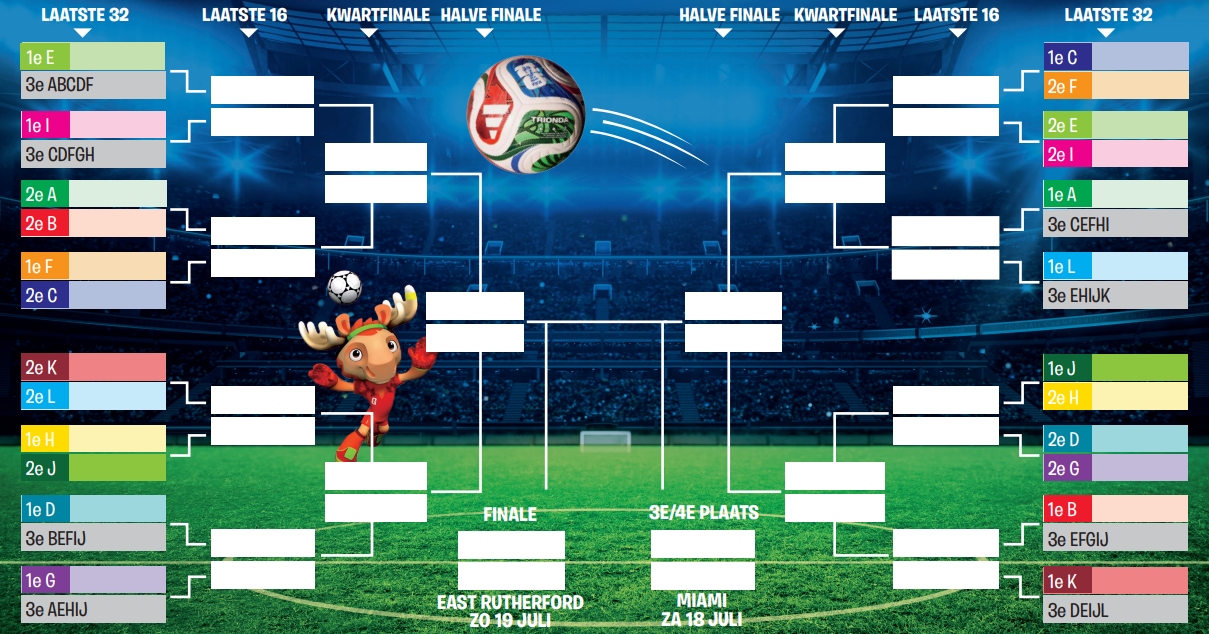A colorful printable schedule for the World Cup soccer games, perfect for kids and families to follow along.